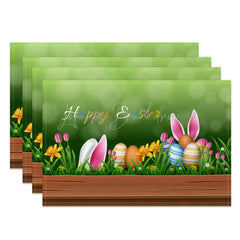 Lofaris Green Bokeh Lawn Eggs Bunny Easter Set Of 4 Placemats