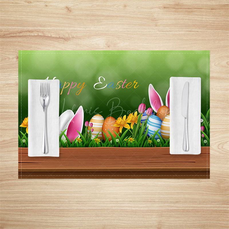 Lofaris Green Bokeh Lawn Eggs Bunny Easter Set Of 4 Placemats