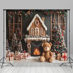 Lofaris Green Christmas Wall Fireplace Bear Room Set Backdrop