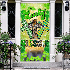 Lofaris Green Clover Cross Blessed St Patricks Day Door Cover