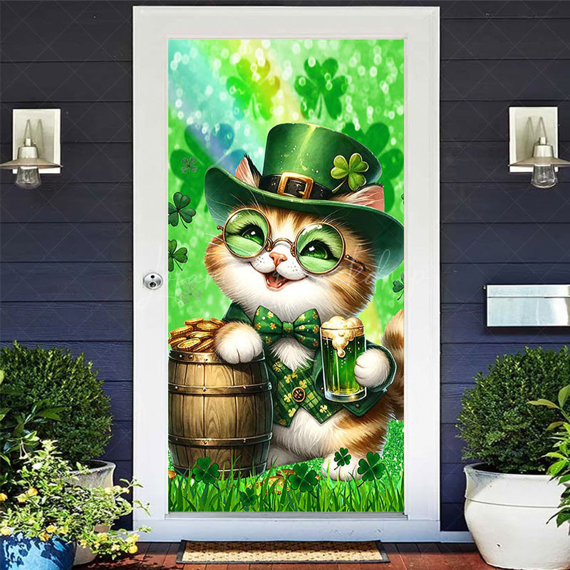 Lofaris Green Clover Smile Cats St Patricks Day Door Cover