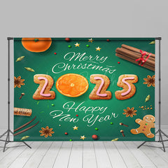 Lofaris Green Cookie Orange 2025 Christmas New Year Backdrop