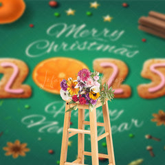 Lofaris Green Cookie Orange 2025 Christmas New Year Backdrop