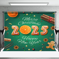 Lofaris Green Cookie Orange 2025 Christmas New Year Backdrop