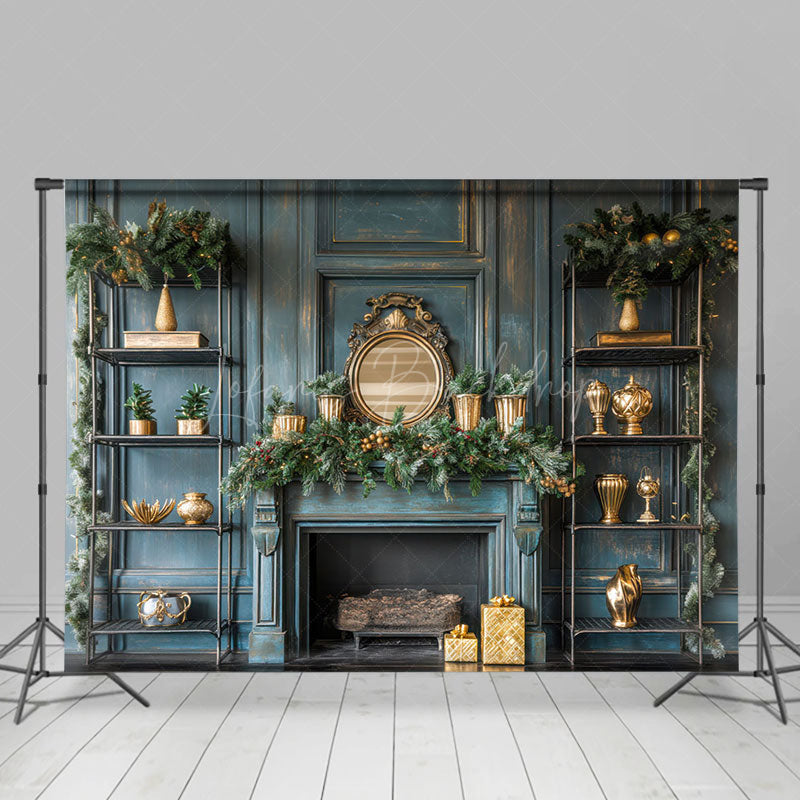 Lofaris Green Cozy Fireplace Christmas Photography Backdrop