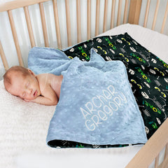 Lofaris Green Dinosaur Fossils Roar Boy Minky Baby Blanket