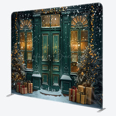 Lofaris Green Door Gift Winter Snowy Pillow Cover Backdrop