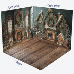 Lofaris Green Festive Christmas Fireplace Room Set Backdrop