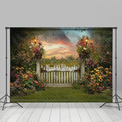 Lofaris Green Field Fence Floral Sunset Spring Backdrop