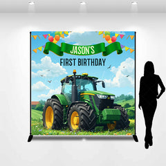 Lofaris Green Field Huge Truck Custom 1st Birthday Backdrop