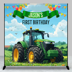 Lofaris Green Field Huge Truck Custom 1st Birthday Backdrop