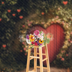 Lofaris Green Forest Heart Door Valentines Day Backdrop