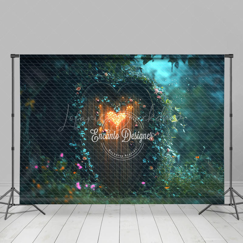 Lofaris Green Forest Wood Heart Door Valentines Day Backdrop