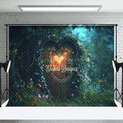 Lofaris Green Forest Wood Heart Door Valentines Day Backdrop