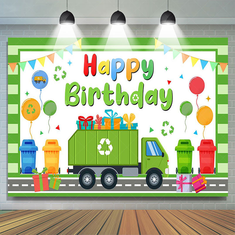 Lofaris Green Garbage Truck Gifts Happy Birthday Backdrop