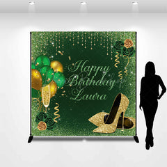 Lofaris Green Glitter Rose Custom Name Birthday Backdrop