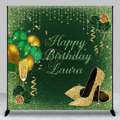 Lofaris Green Glitter Rose Custom Name Birthday Backdrop