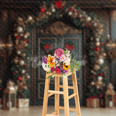 Lofaris Green Gold Door Festive Christmas Vibe Photo Backdrop