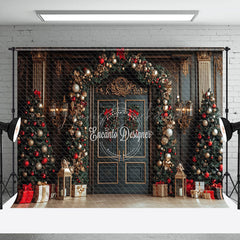 Lofaris Green Gold Door Festive Christmas Vibe Photo Backdrop