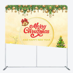 Lofaris Green Gold Gift Bells Trees Tension Fabric Backdrop