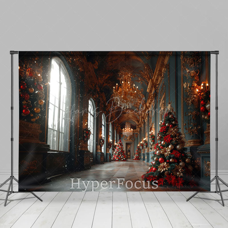 Lofaris Green Gold Luxury Corridor Christmas Vibe Backdrop