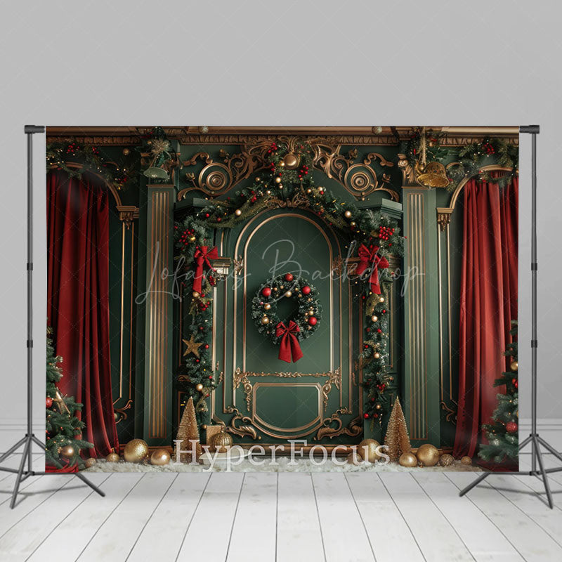 Lofaris Green Gold Luxury Wall Red Curtain Christmas Backdrop