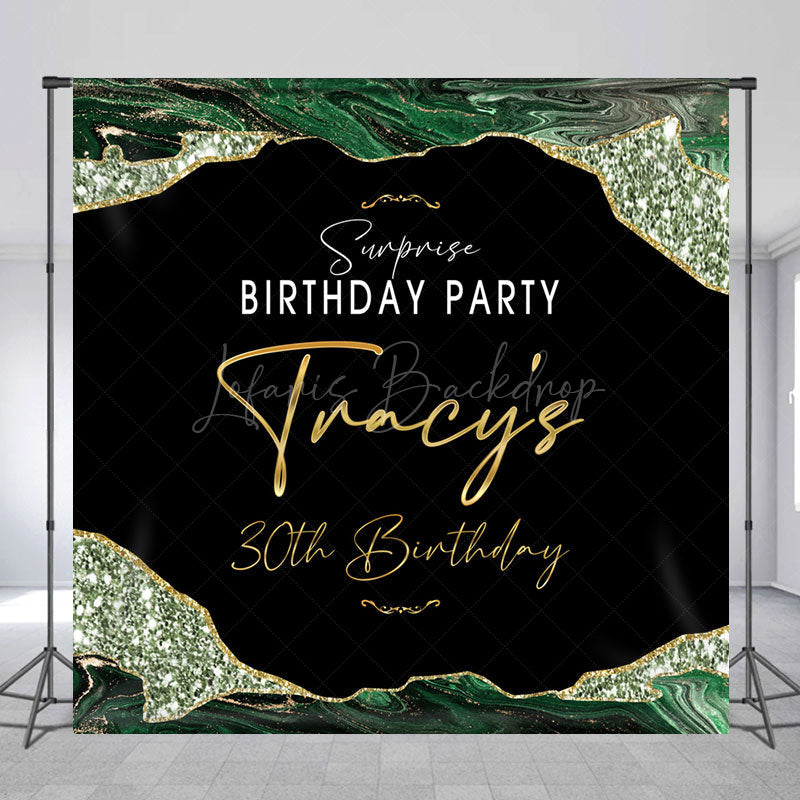 Lofaris Green Gold Marble Custom Name 30th Birthday Backdrop