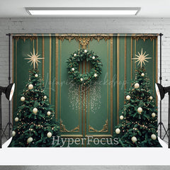 Lofaris Green Gold Wall Trees Wreath Christmas Vibe Backdrop