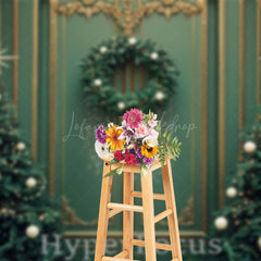 Lofaris Green Gold Wall Trees Wreath Christmas Vibe Backdrop