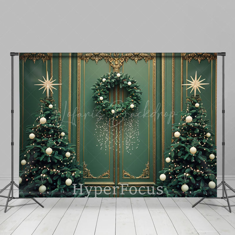 Lofaris Green Gold Wall Trees Wreath Christmas Vibe Backdrop