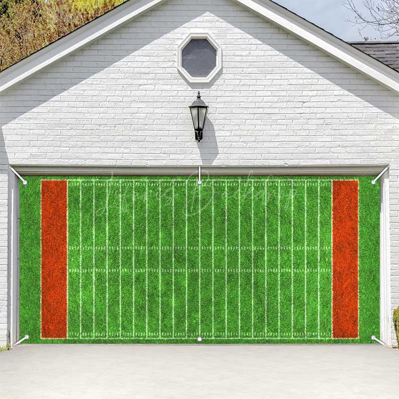 Lofaris Green Grass Goal Football Field Garage Door Banner