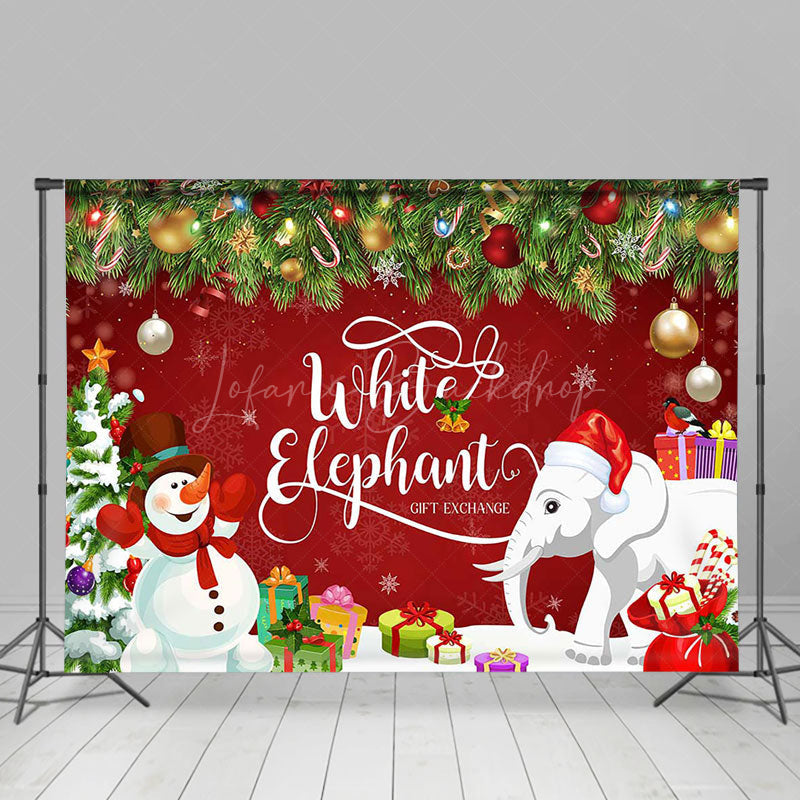 Lofaris Green Leaf Red White Elephant Gift Exchange Backdrop