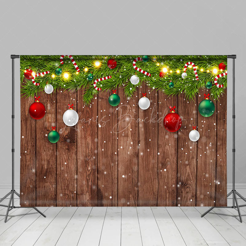 Lofaris Green Leaves Bauble Wood Merry Christmas Backdrop