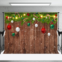 Lofaris Green Leaves Bauble Wood Merry Christmas Backdrop