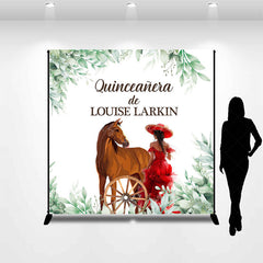 Lofaris Green Leaves Horse Custom Name Quinceanera Backdrop