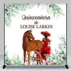 Lofaris Green Leaves Horse Custom Name Quinceanera Backdrop