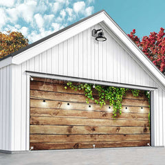 Lofaris Green Leaves Light Brown Plank Garage Door Banner