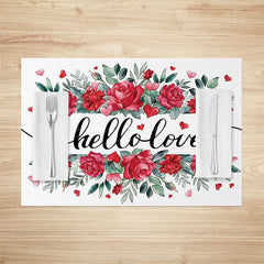 Lofaris Green Leaves Red Rose Hello Love Set Of 4 Placemats