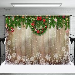 Lofaris Green Leaves Wreath Wood Snowflake Christmas Backdrop