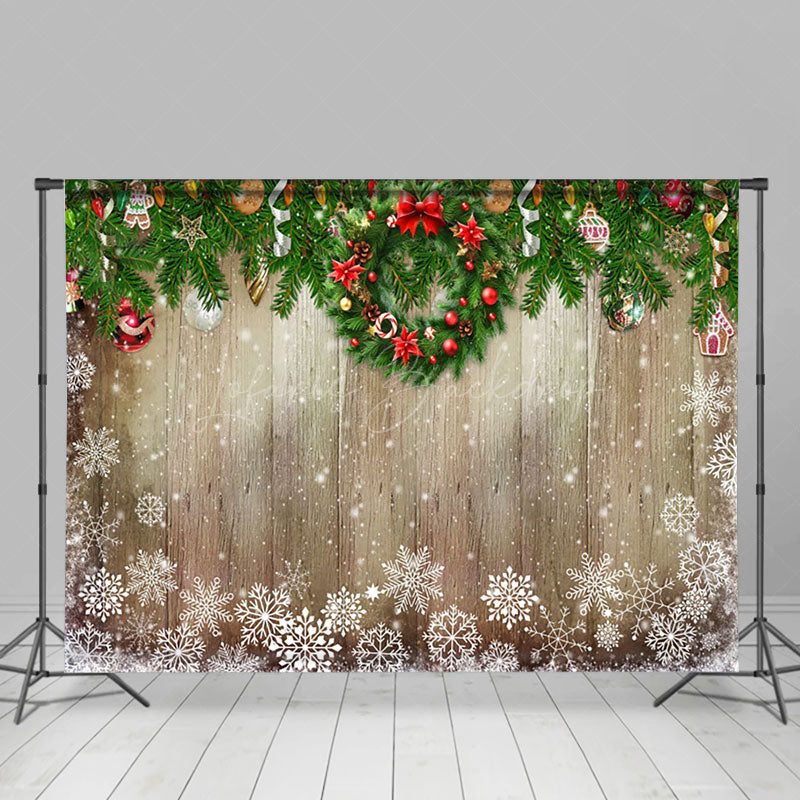 Lofaris Green Leaves Wreath Wood Snowflake Christmas Backdrop