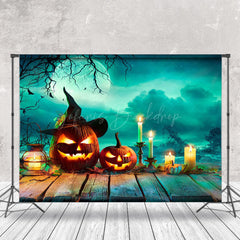 Lofaris Green Mystic Moonlit Witch Pumpkin Halloween Backdrop