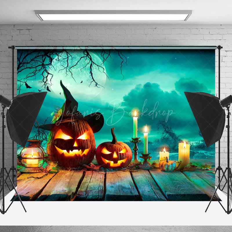 Lofaris Green Mystic Moonlit Witch Pumpkin Halloween Backdrop