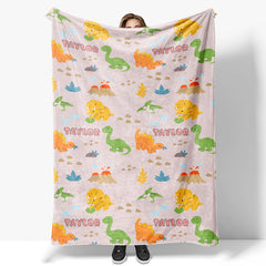 Lofaris Green Orange Dinosaur Custom Name Blanket For Baby