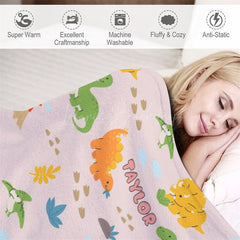 Lofaris Green Orange Dinosaur Custom Name Blanket For Baby