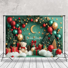 Lofaris Green Pine Leaves Balloons Bear Christmas Backdrop