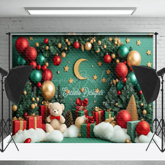 Lofaris Green Pine Leaves Balloons Bear Christmas Backdrop