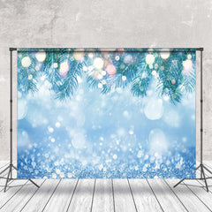 Lofaris Green Pine Leaves Blue Bokeh Merry Christmas Backdrop