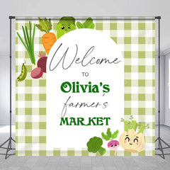 Lofaris Green Plaid Farmers Market Custom Name Backdrop