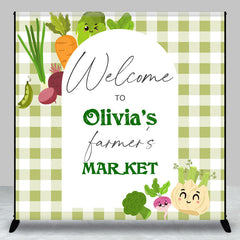 Lofaris Green Plaid Farmers Market Custom Name Backdrop