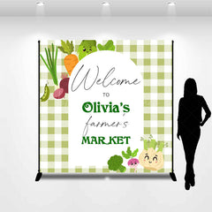 Lofaris Green Plaid Farmers Market Custom Name Backdrop